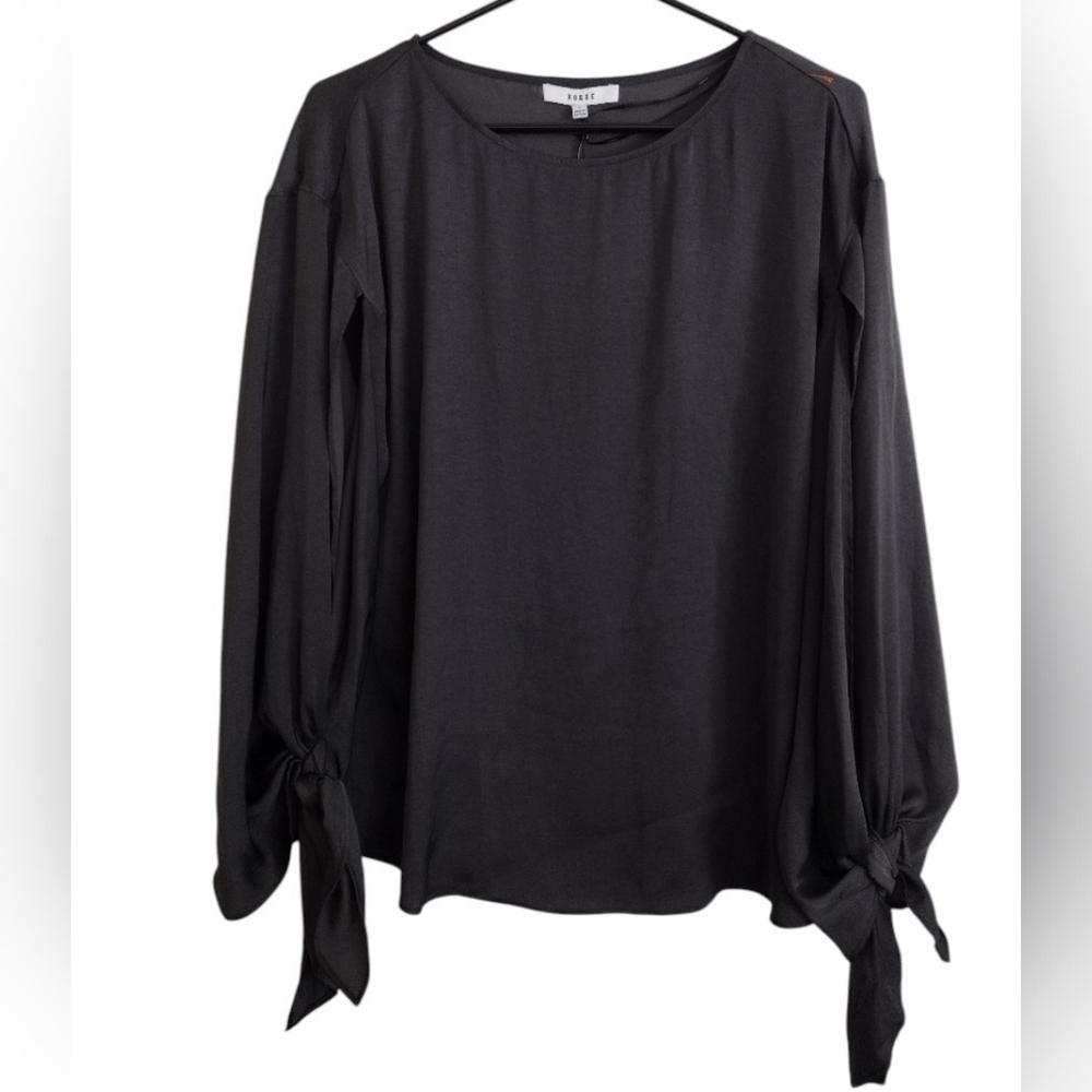RO & DE Black Blouse with Cutout Tie Sleeves Size Medium